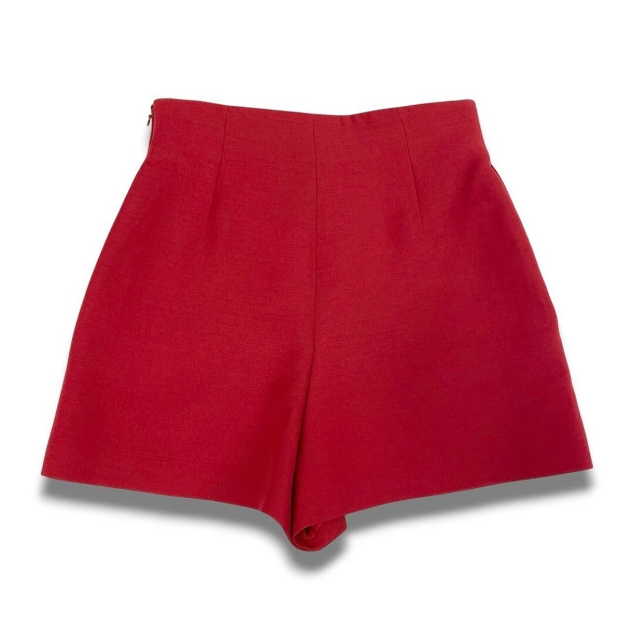 VALENTINO ヴァレンティノ Vゴールドロゴ ハイウエスト レッド ウール / シルク ショートパンツ レディース AB