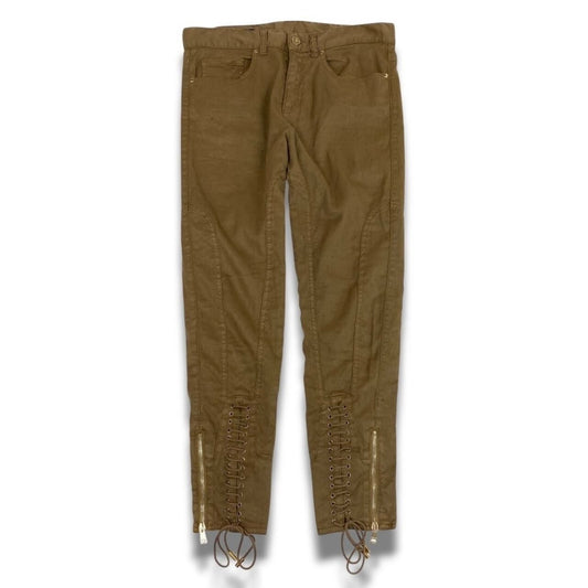 GUCCI グッチ レースアップ ジョッパーパンツ リネンパンツ ライトブラウン リネン / コットン / ポリウレタン 牛革 パンツ レディース AB