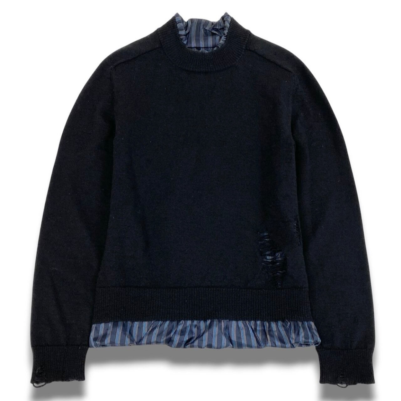 Maison Margiela メゾン マルジェラ 2021AW デストロイ加工 レイヤード ニットセーター 4つタグ ブラック ウール / ポリエステル / アセテート セーター メンズ ABP