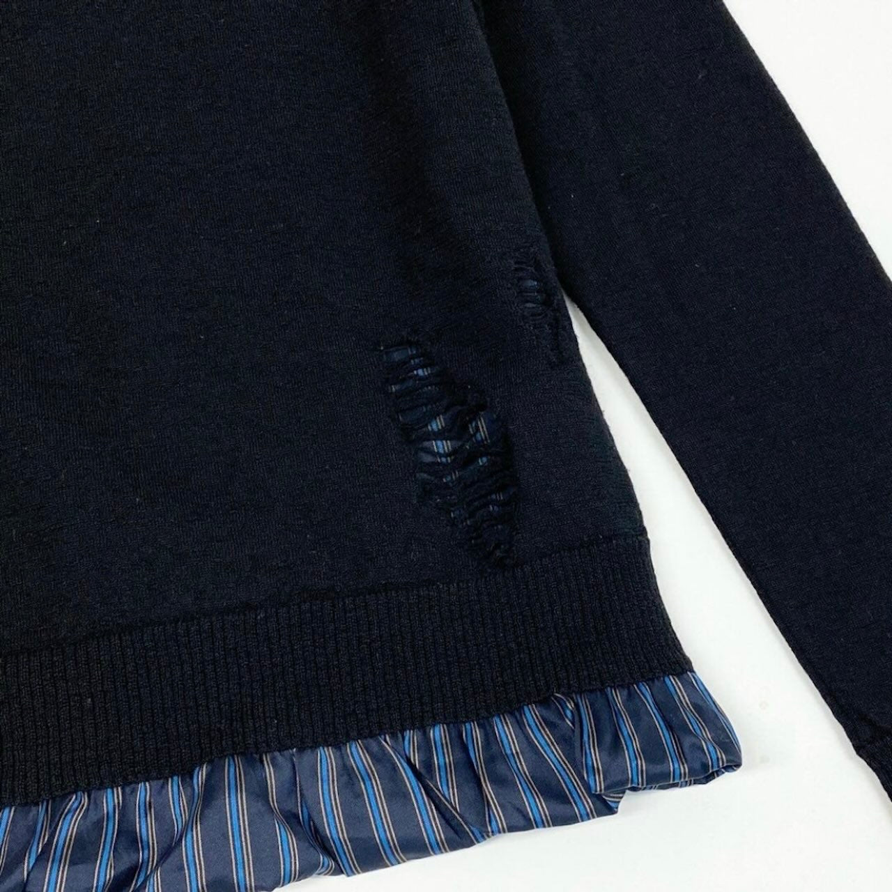 Maison Margiela メゾン マルジェラ 2021AW デストロイ加工 レイヤード ニットセーター 4つタグ ブラック ウール / ポリエステル / アセテート セーター メンズ ABP