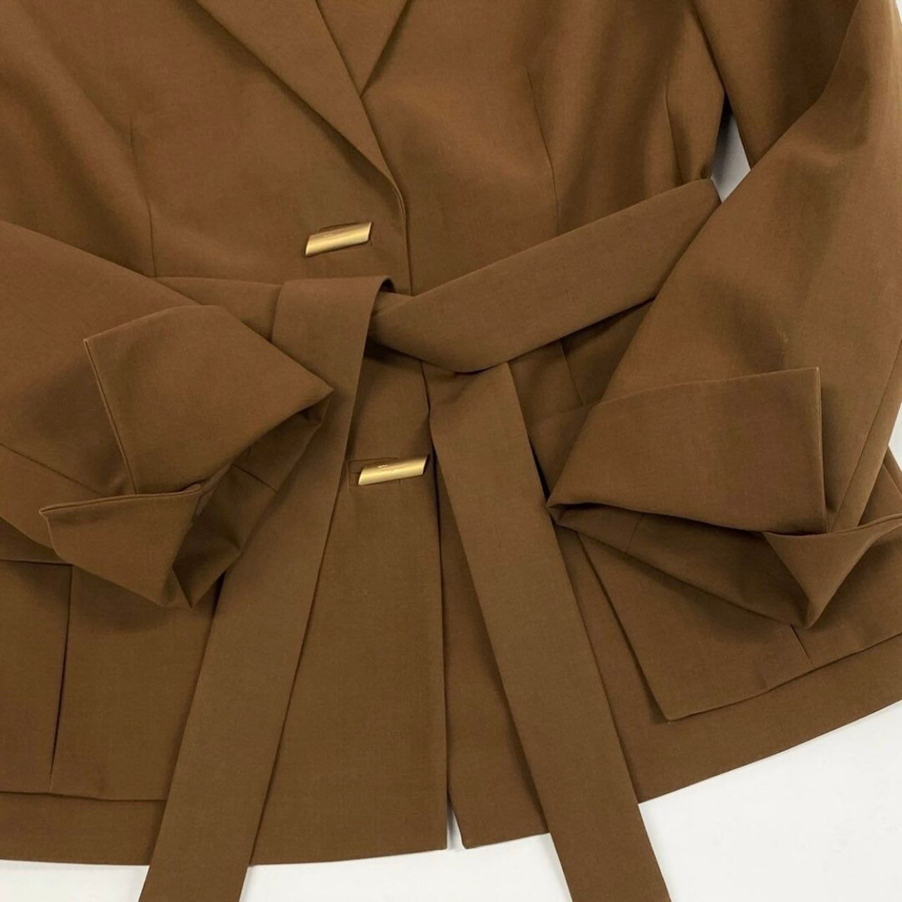 Salvatore Ferragamo サルヴァトーレフェラガモ Belted Half Coat Jacket Camel Cotton Gold Logo Button キャメル コットン テーラードジャケット レディース B