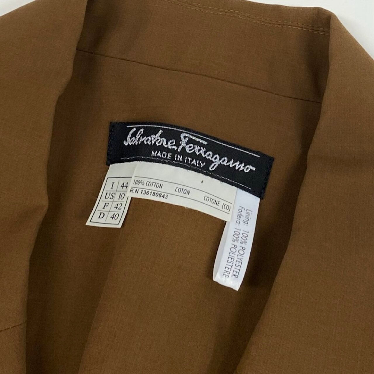 Salvatore Ferragamo サルヴァトーレフェラガモ Belted Half Coat Jacket Camel Cotton Gold Logo Button キャメル コットン テーラードジャケット レディース B