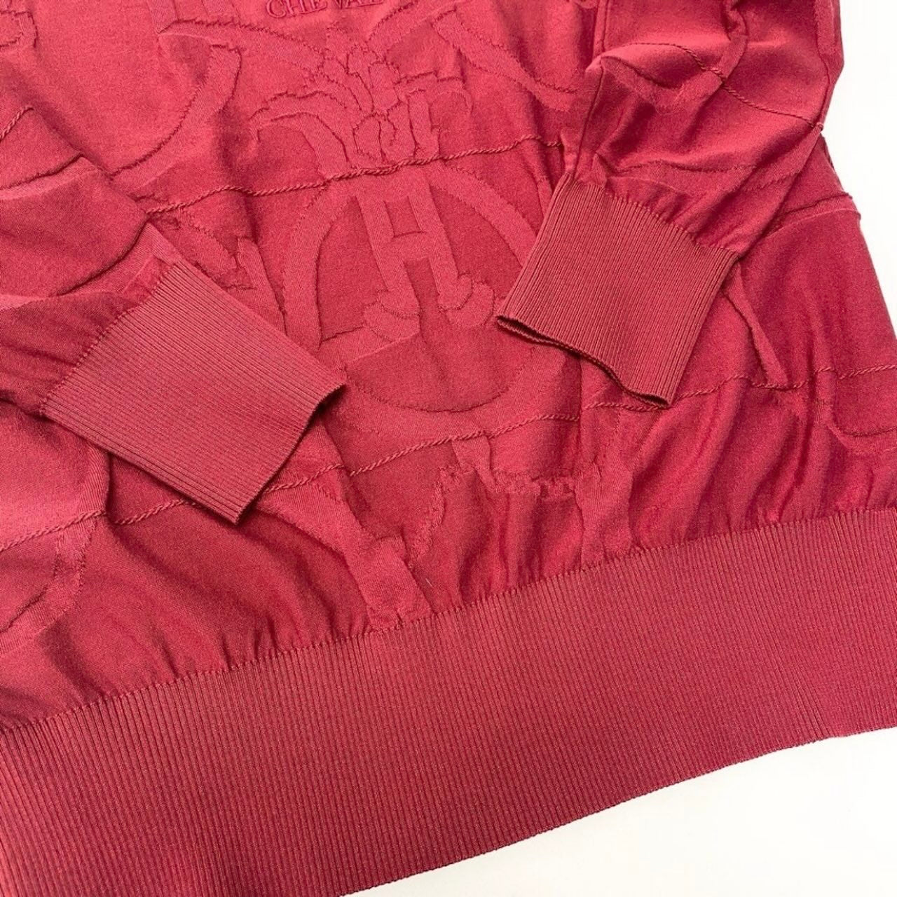 HERMES エルメス 2021 L’INSTRVCTION 帝王学 ジャガード エンブロイダリー ニット レッド シルク / コットン / ナイロン ポリウレタン レーヨン セーター レディース ABP