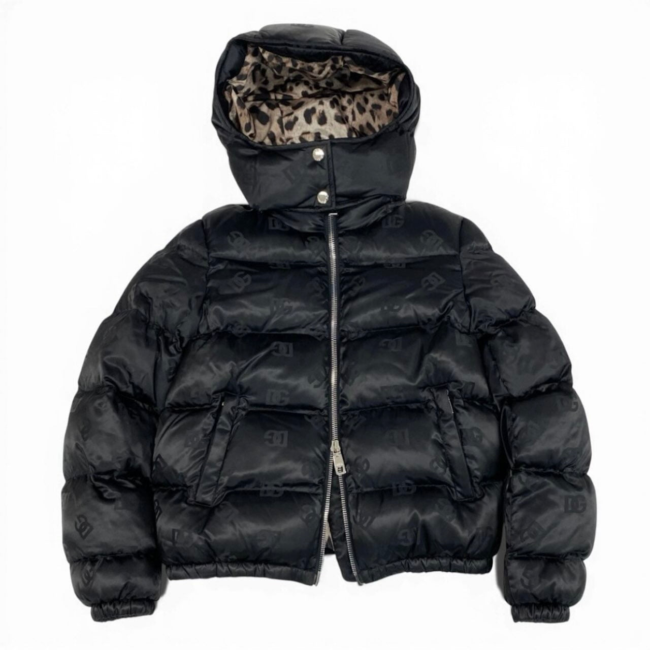 DOLCE&GABBANA ドルチェアンドガッバーナ 定価44万 現行 DGロゴ パテッド サテンジャカード ダウンジャケット ブラック ナイロン / ポリエステル / ダックダウン ダックフェザー ダウンジャケット レディース S