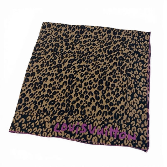 LOUIS VUITTON ルイヴィトン LV Leopard Silk Scarf Large Shaw ブラウン シルク M75227 スカーフ レディース SA