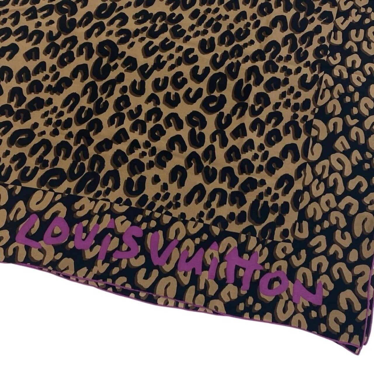 LOUIS VUITTON ルイヴィトン LV Leopard Silk Scarf Large Shaw ブラウン シルク M75227 スカーフ レディース SA