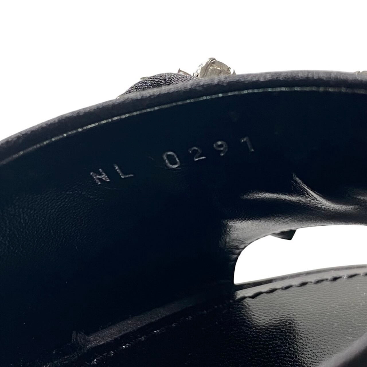 LOUIS VUITTON ルイヴィトン ビジュー×ラインストーン ディーヴァ ブラック サテン / レザー ミュール レディース S