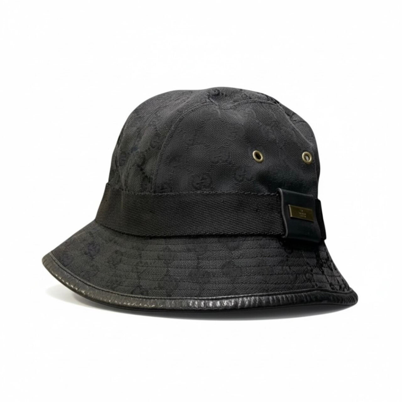 GUCCI グッチ ゴールドプレート GGキャンバス バケットハット ブラック ハット レディース ABP