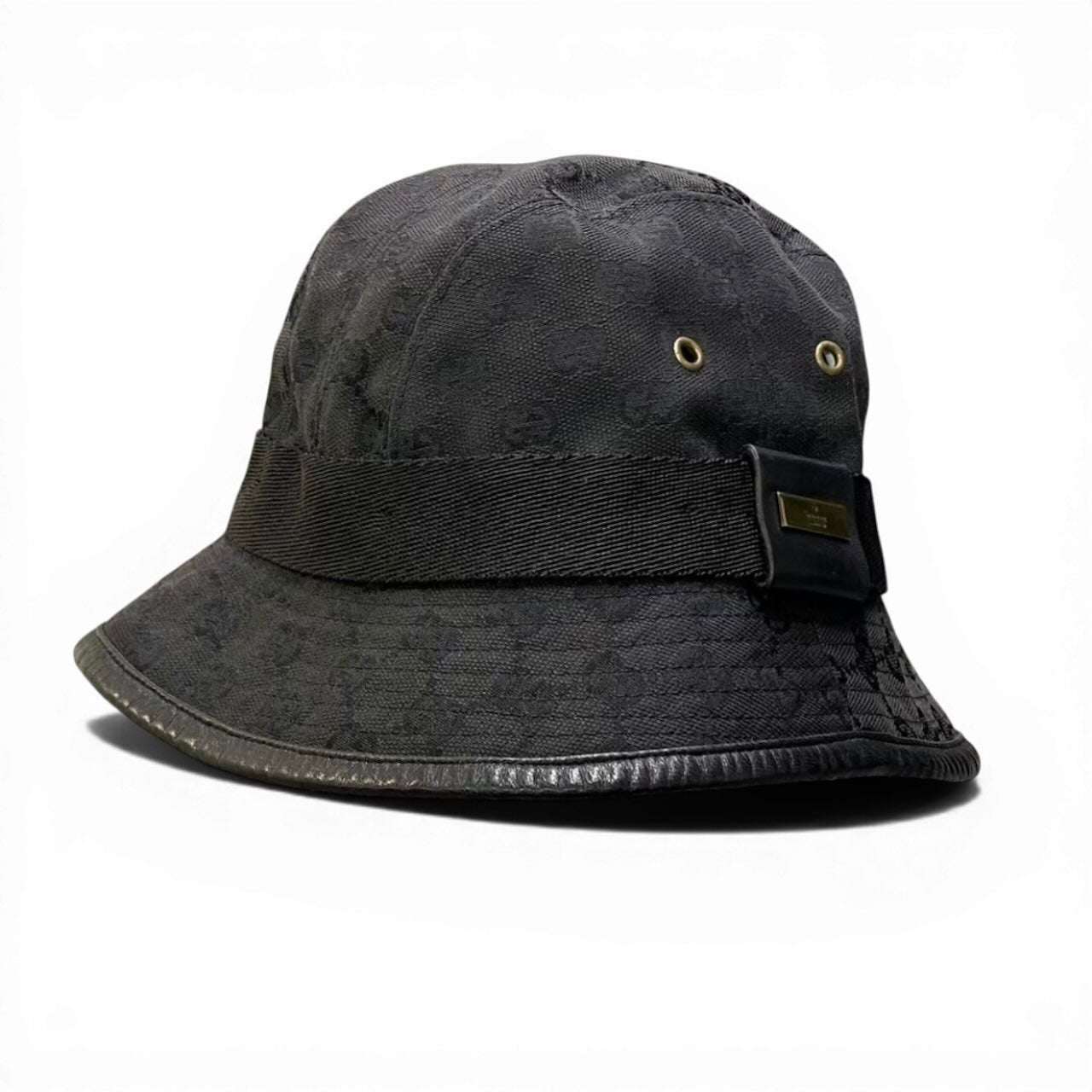 GUCCI グッチ ゴールドプレート GGキャンバス バケットハット ブラック ハット レディース ABP