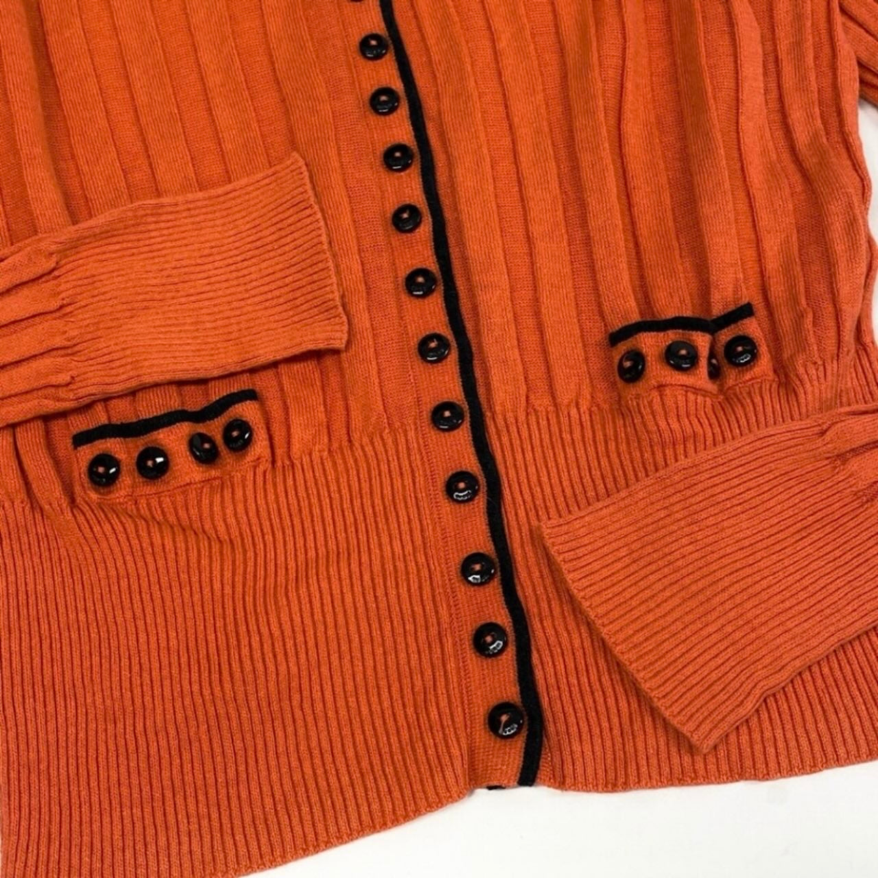 GUCCI グッチ トムフォード期 リブニット ロングスリーブカーディガン インターロッキングG ワンポイント刺繡 オレンジ リネン / シルク カーディガン レディース AB