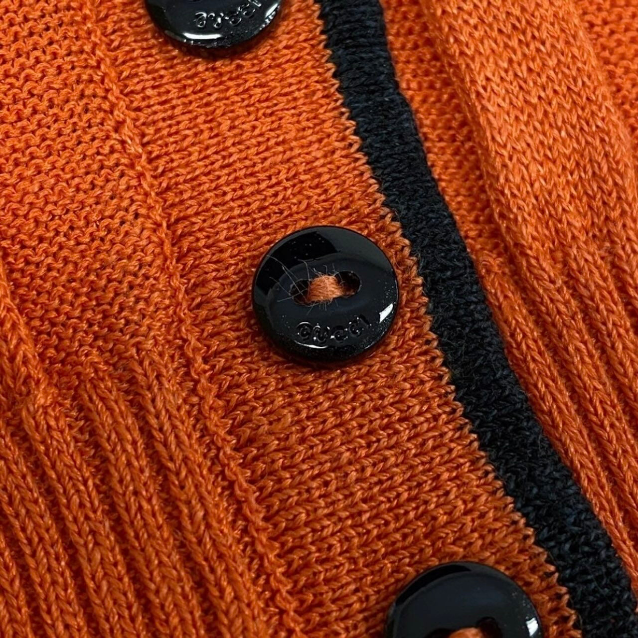 GUCCI グッチ トムフォード期 リブニット ロングスリーブカーディガン インターロッキングG ワンポイント刺繡 オレンジ リネン / シルク カーディガン レディース AB