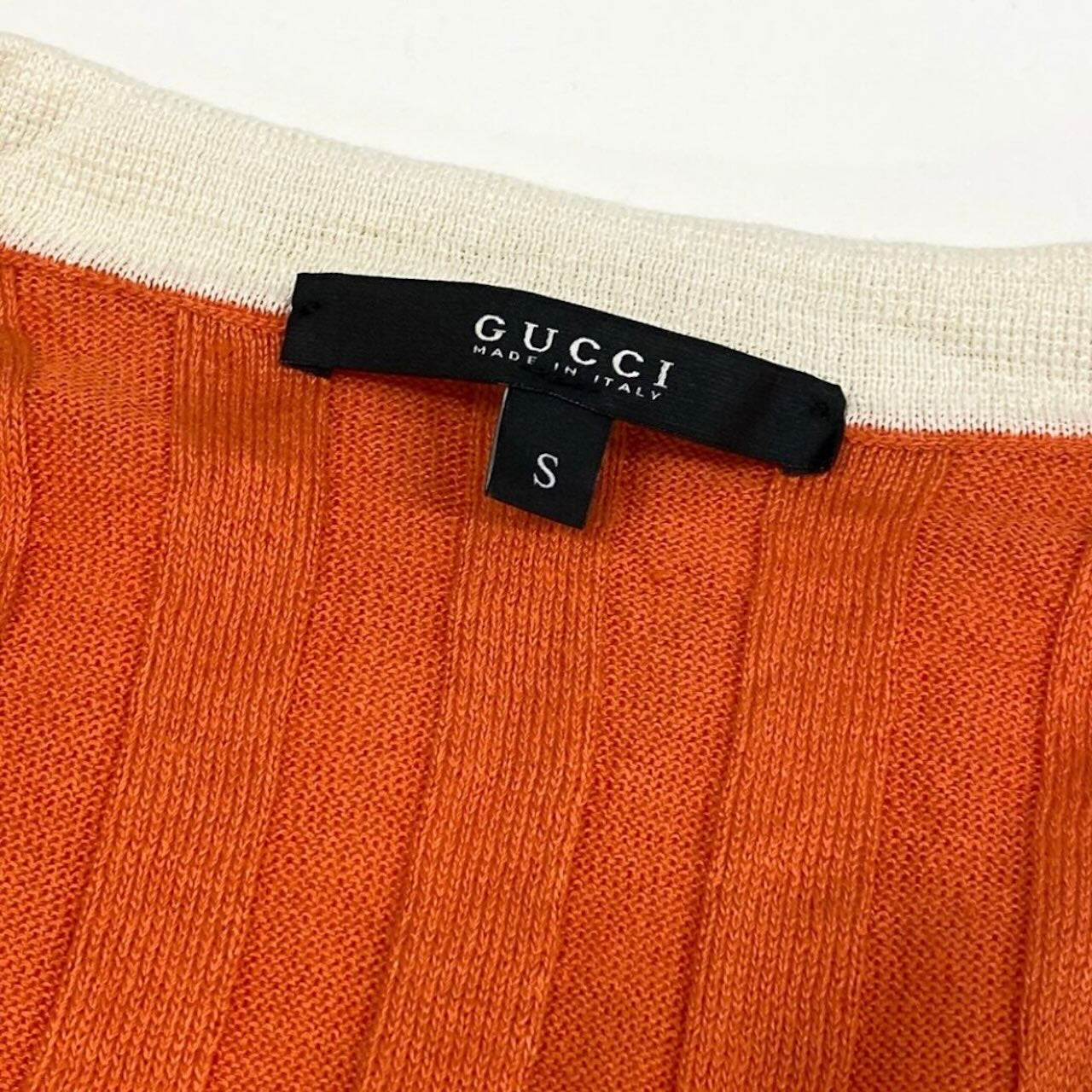GUCCI グッチ トムフォード期 リブニット ロングスリーブカーディガン インターロッキングG ワンポイント刺繡 オレンジ リネン / シルク カーディガン レディース AB