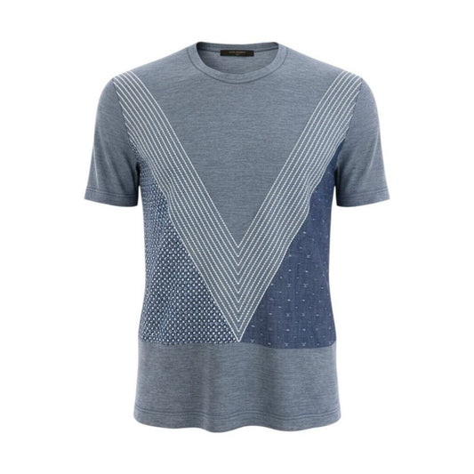 LOUIS VUITTON ルイヴィトン パッチワーク モノグラム カットソー ステッチデザイン ブルー コットン 半袖Ｔシャツ メンズ AB