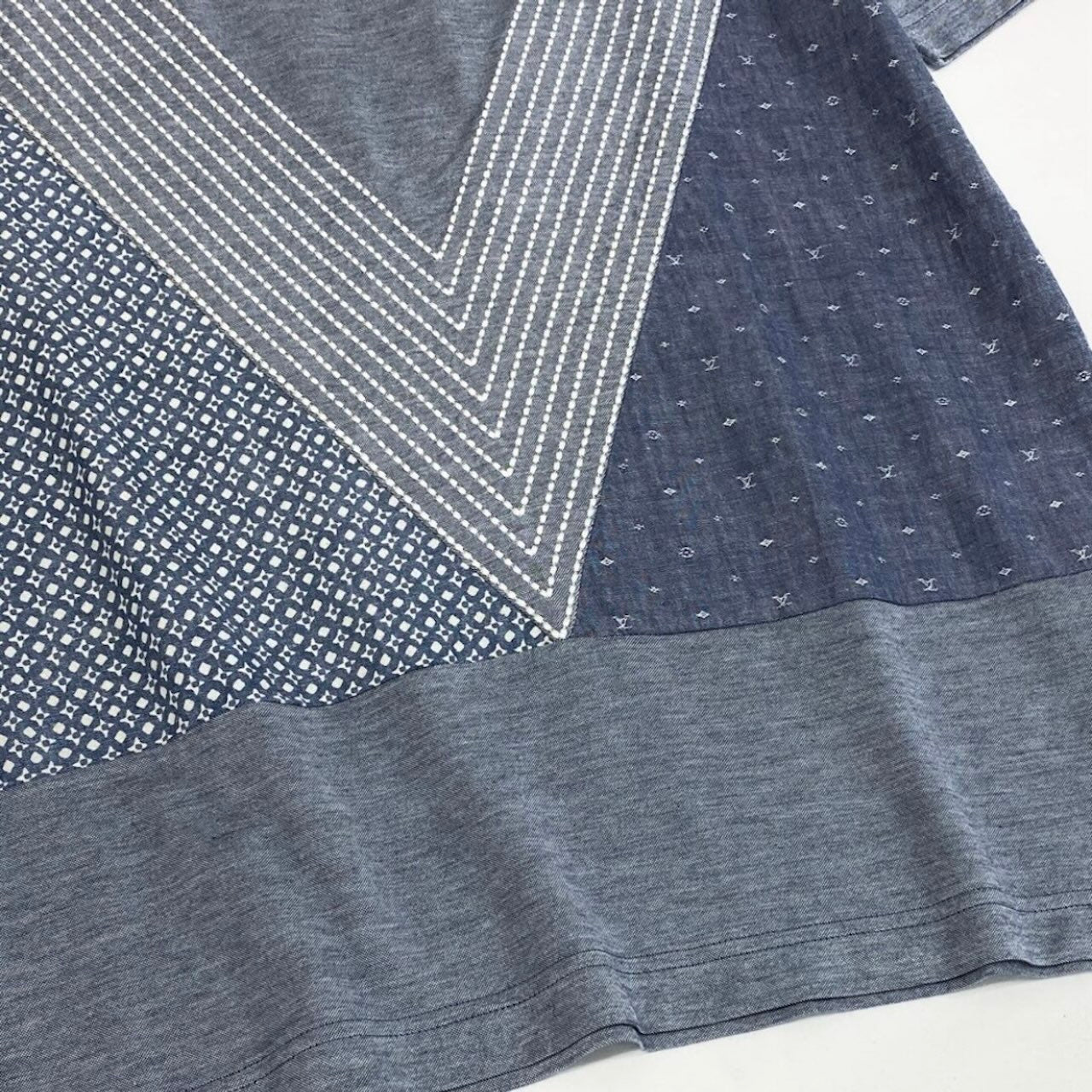 LOUIS VUITTON ルイヴィトン パッチワーク モノグラム カットソー ステッチデザイン ブルー コットン 半袖Ｔシャツ メンズ AB