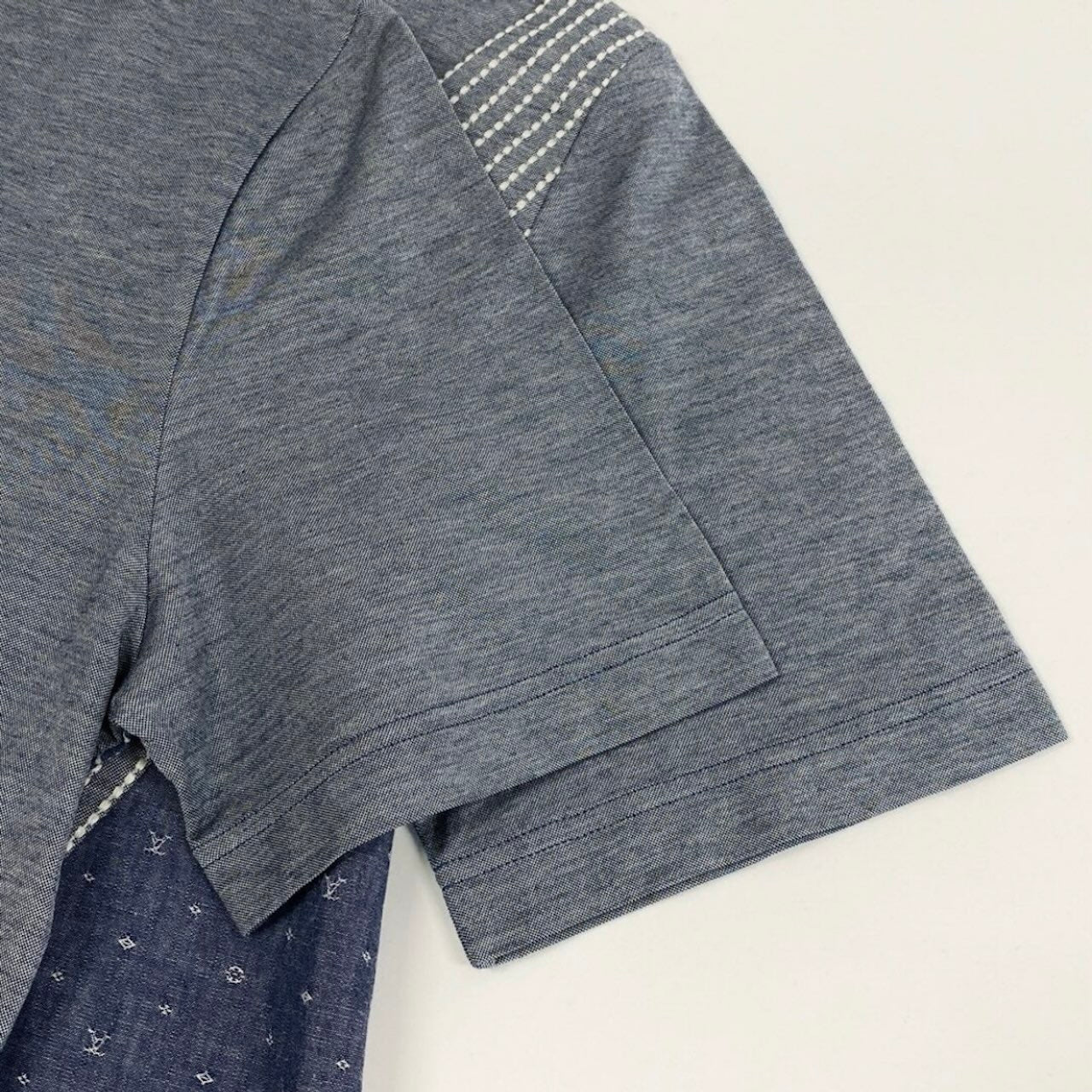 LOUIS VUITTON ルイヴィトン パッチワーク モノグラム カットソー ステッチデザイン ブルー コットン 半袖Ｔシャツ メンズ AB