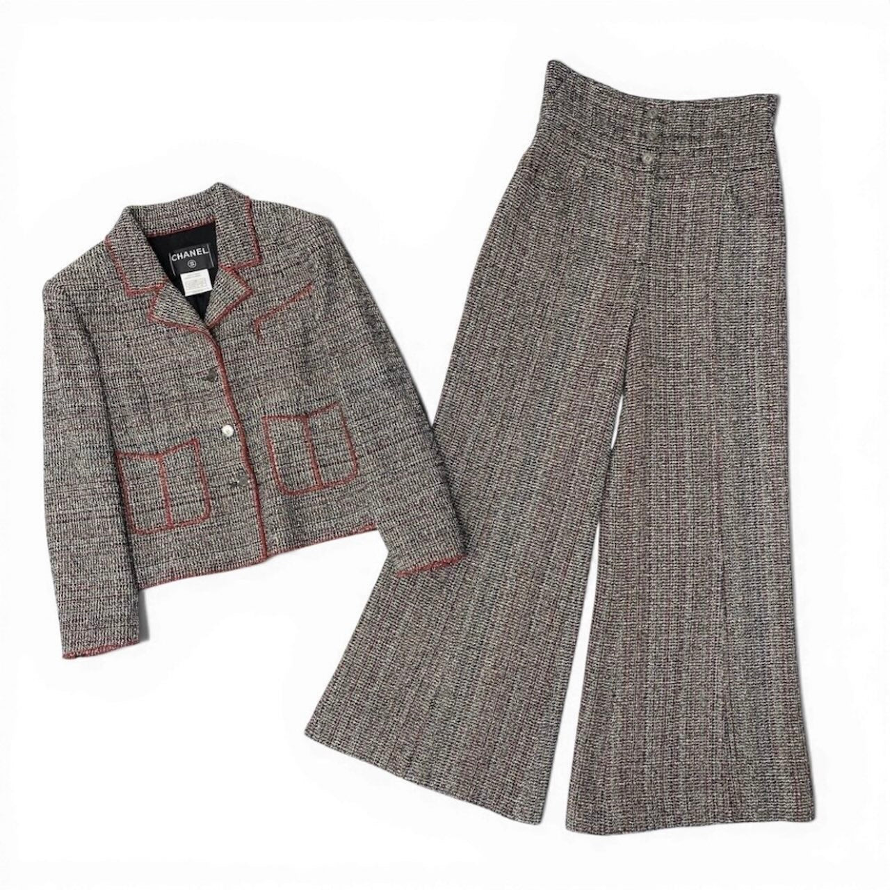 CHANEL シャネル ヴィンテージ 2003SS ツイードセットアップ テーラードジャケット ボトムパンツ マルチカラー コットン / シルク / レーヨン アクリル ポリウレタン ナイロン P21050V12428 セットアップ レディース AB