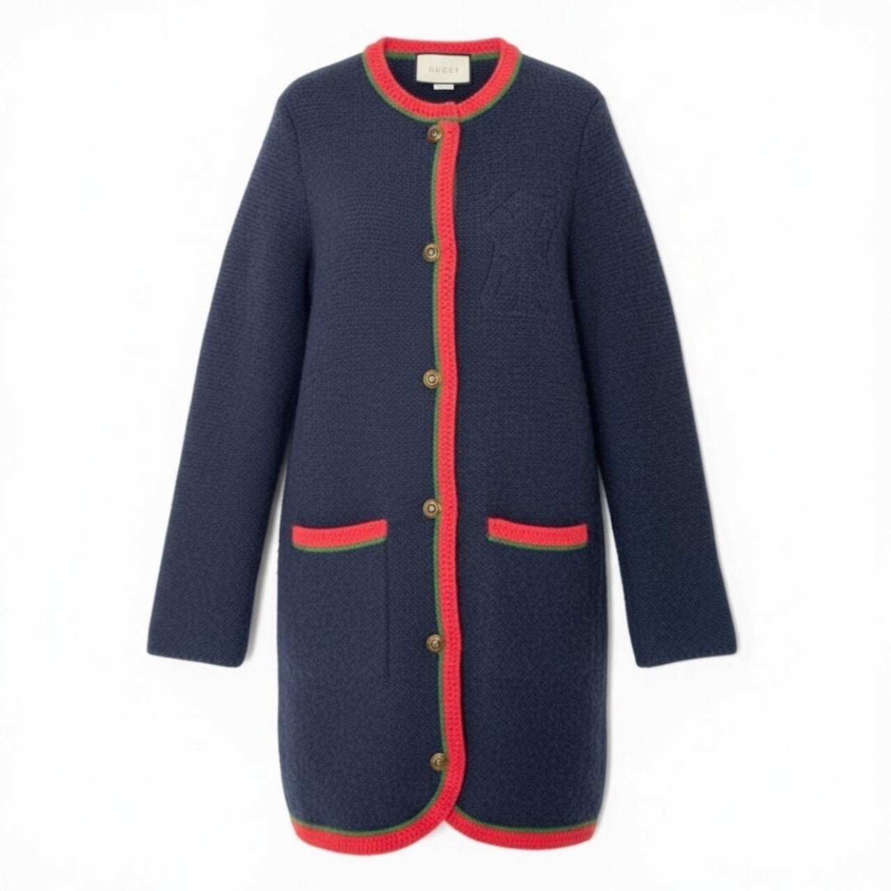 GUCCI グッチ × NYヤンキース ウールニットロングカーディガン インターロッキングGボタン ネイビー アルパカ / ウール / シルク 543419 カーディガン ニットコート レディース AB