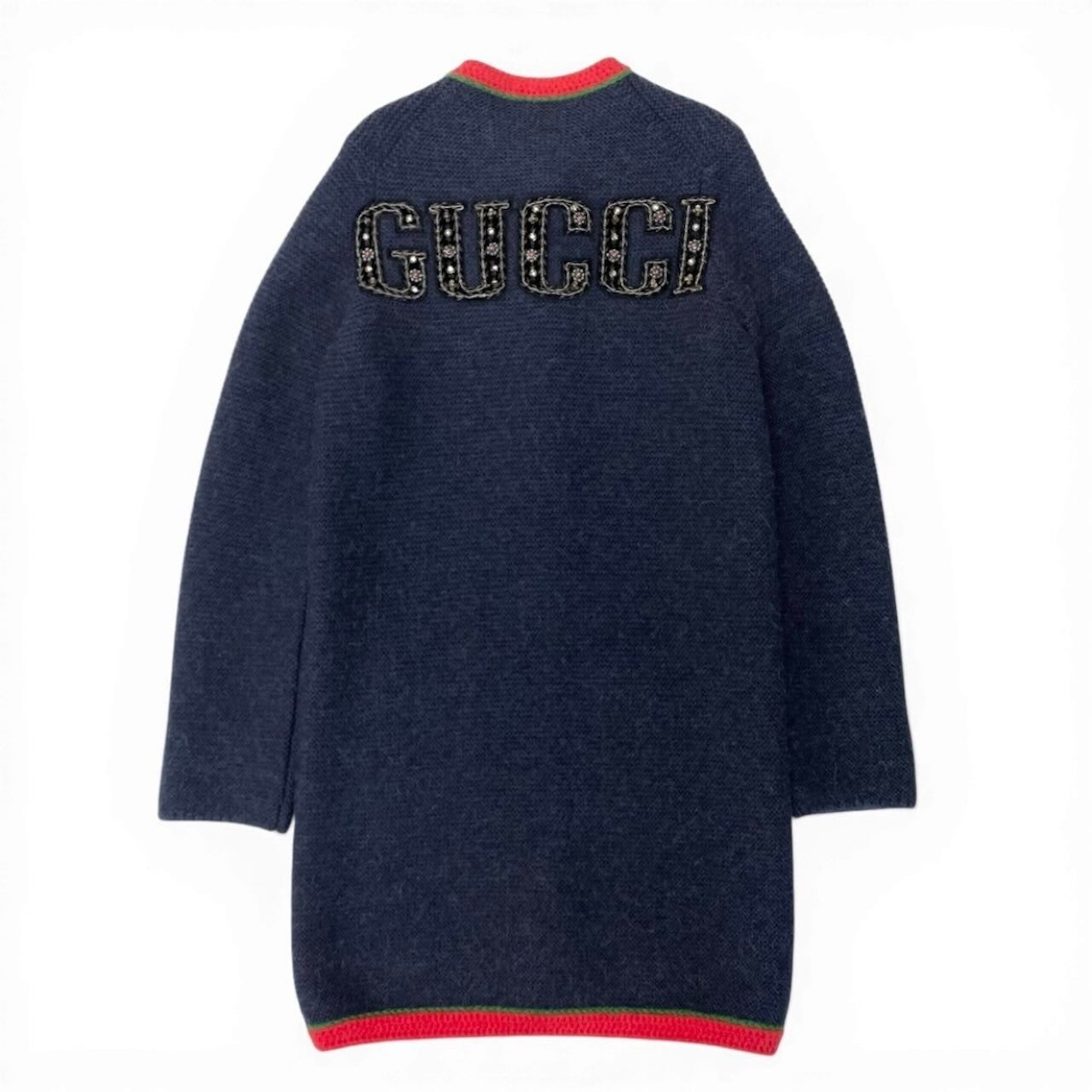 GUCCI グッチ × NYヤンキース ウールニットロングカーディガン インターロッキングGボタン ネイビー アルパカ / ウール / シルク 543419 カーディガン ニットコート レディース AB
