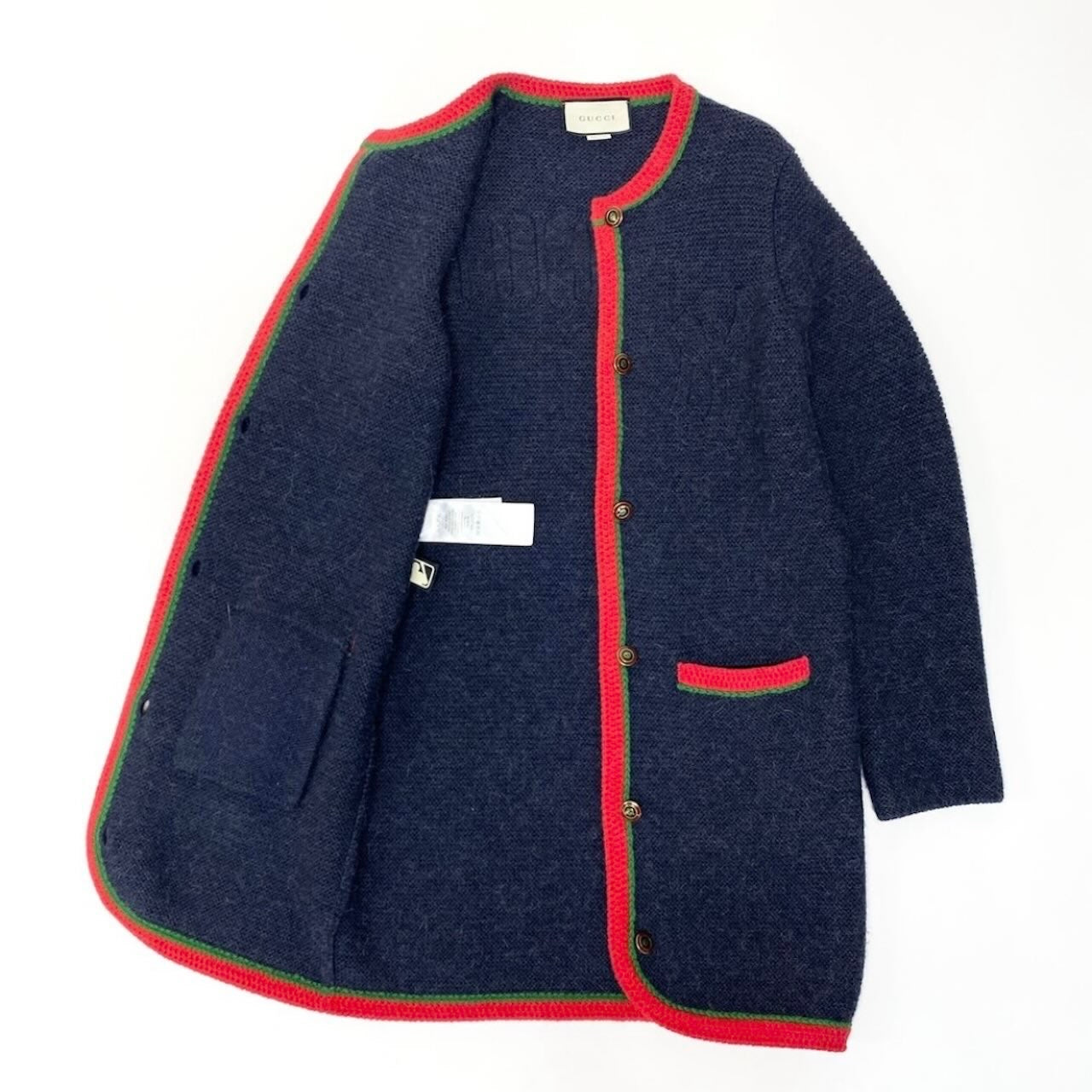 GUCCI グッチ × NYヤンキース ウールニットロングカーディガン インターロッキングGボタン ネイビー アルパカ / ウール / シルク 543419 カーディガン ニットコート レディース AB