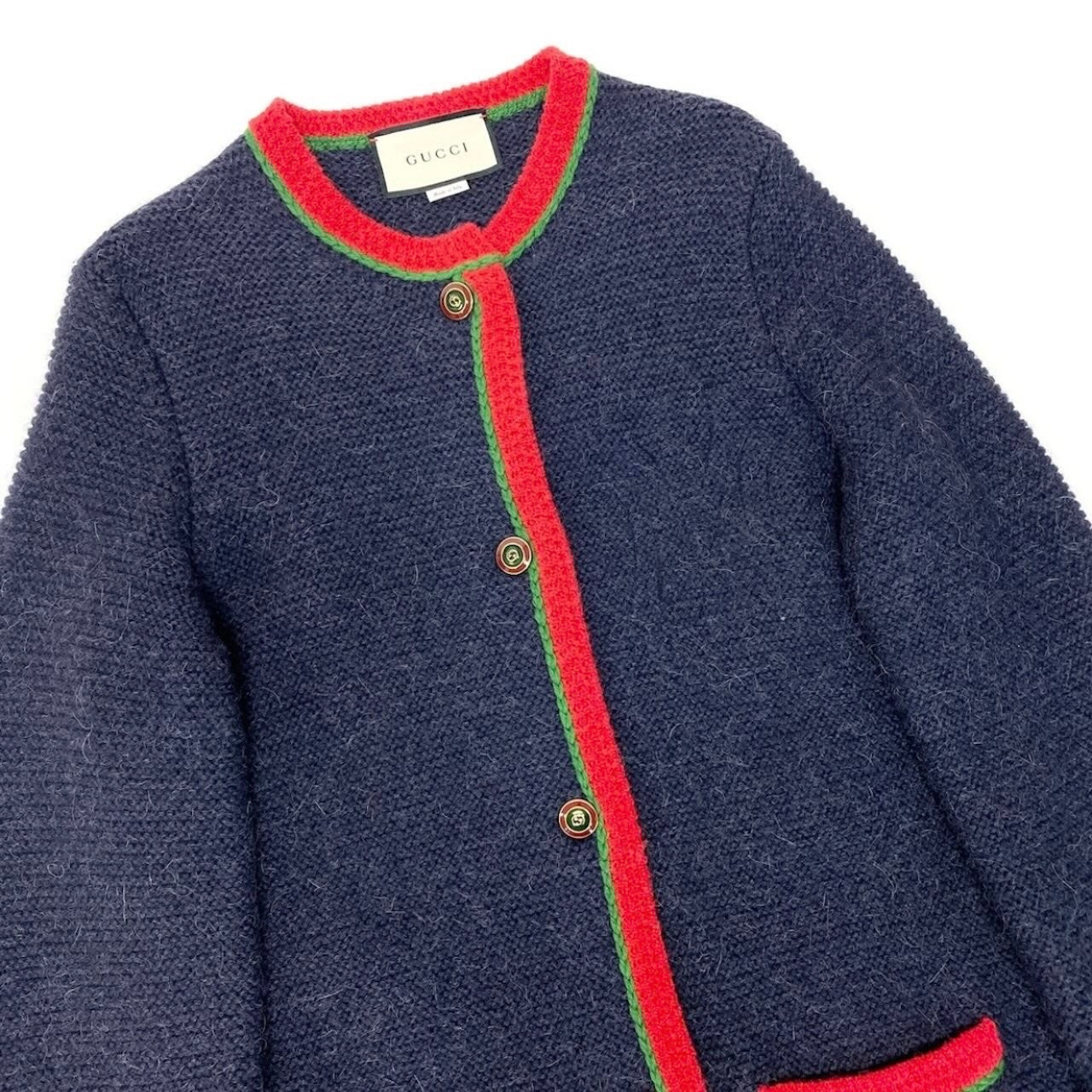 GUCCI グッチ × NYヤンキース ウールニットロングカーディガン インターロッキングGボタン ネイビー アルパカ / ウール / シルク 543419 カーディガン ニットコート レディース AB
