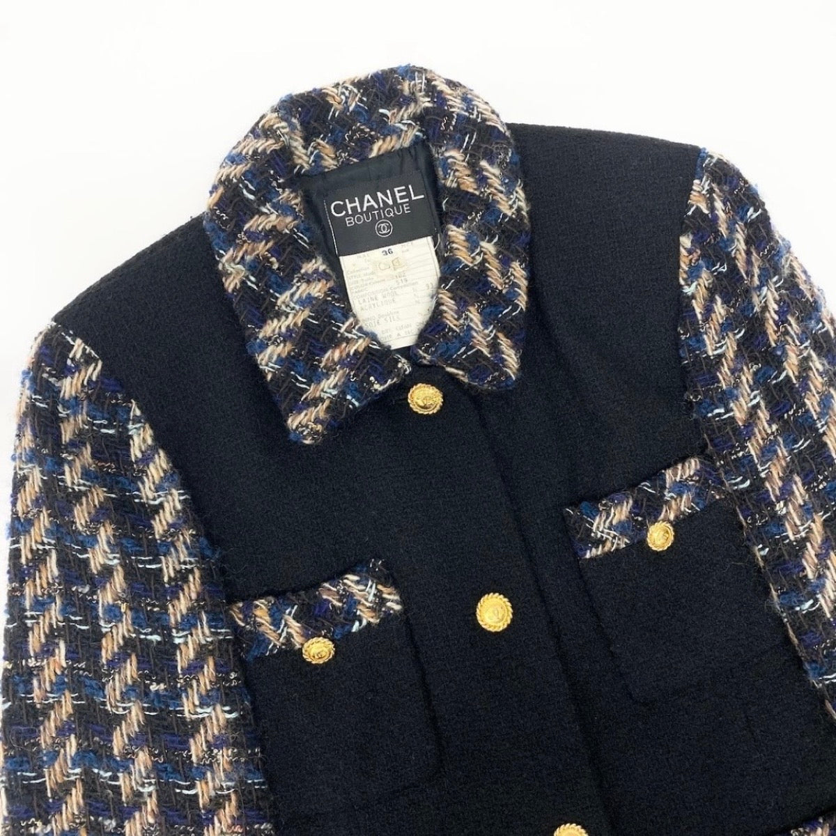 CHANEL シャネル ヴィンテージ 90S ツイードスカートセットアップ ジャケット スカート ココマーク 金ボタン ブラック ウール / アクリル 20662 セットアップ レディース AB