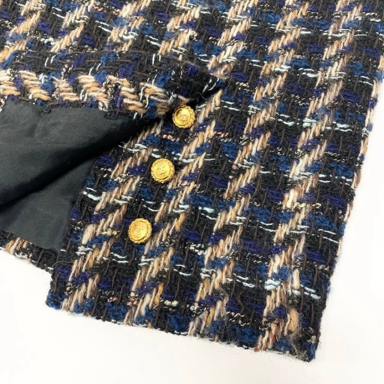 CHANEL シャネル ヴィンテージ 90S ツイードスカートセットアップ ジャケット スカート ココマーク 金ボタン ブラック ウール / アクリル 20662 セットアップ レディース AB