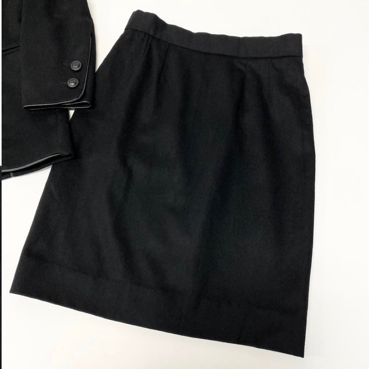Christian Dior クリスチャンディオール ヴィンテージ ブティック ビンテージ スカートセットアップ テーラードジャケット スカート レザーパイピング ブラック ウール セットアップ レディース AB