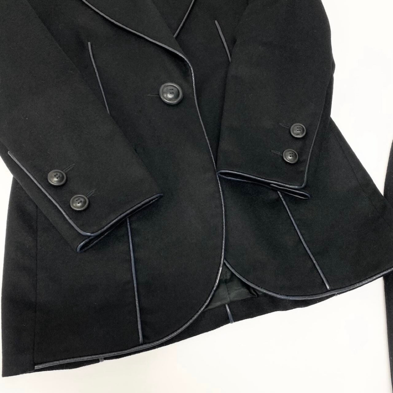 Christian Dior クリスチャンディオール ヴィンテージ ブティック ビンテージ スカートセットアップ テーラードジャケット スカート レザーパイピング ブラック ウール セットアップ レディース AB