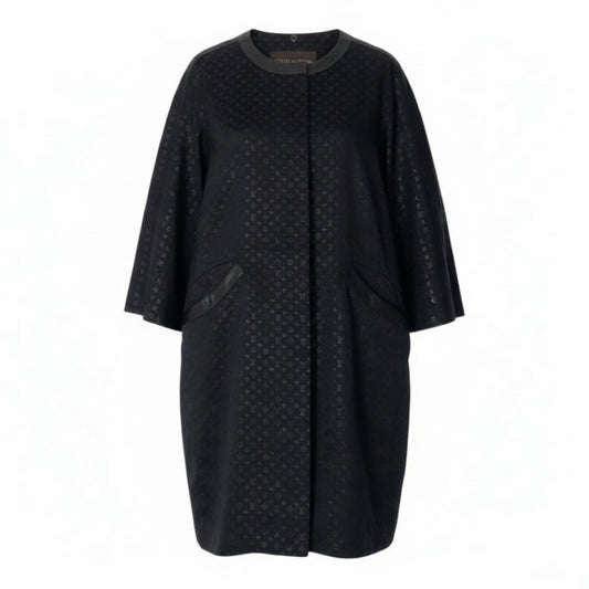 LOUIS VUITTON ルイヴィトン × JW Anderson ALL OVER PRINT SS ブラック シルク / ウール / ポリエステル　羊皮　毛皮 ノーカラーコート レディース AB