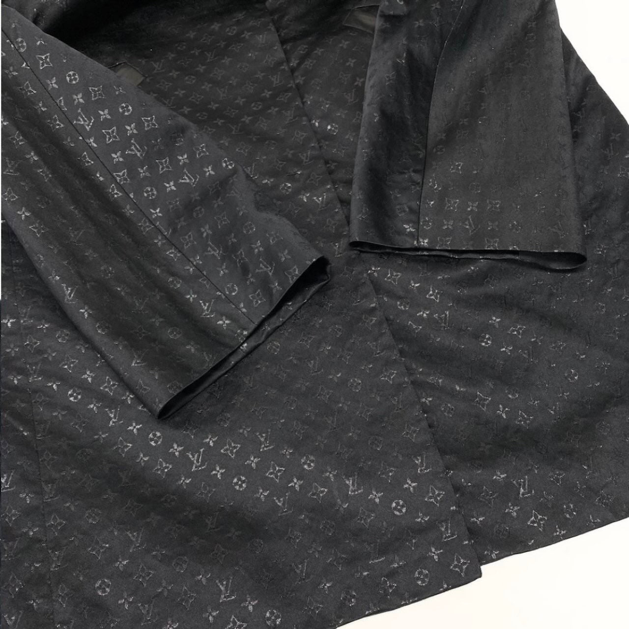 LOUIS VUITTON ルイヴィトン × JW Anderson ALL OVER PRINT SS ブラック シルク / ウール / ポリエステル　羊皮　毛皮 ノーカラーコート レディース AB