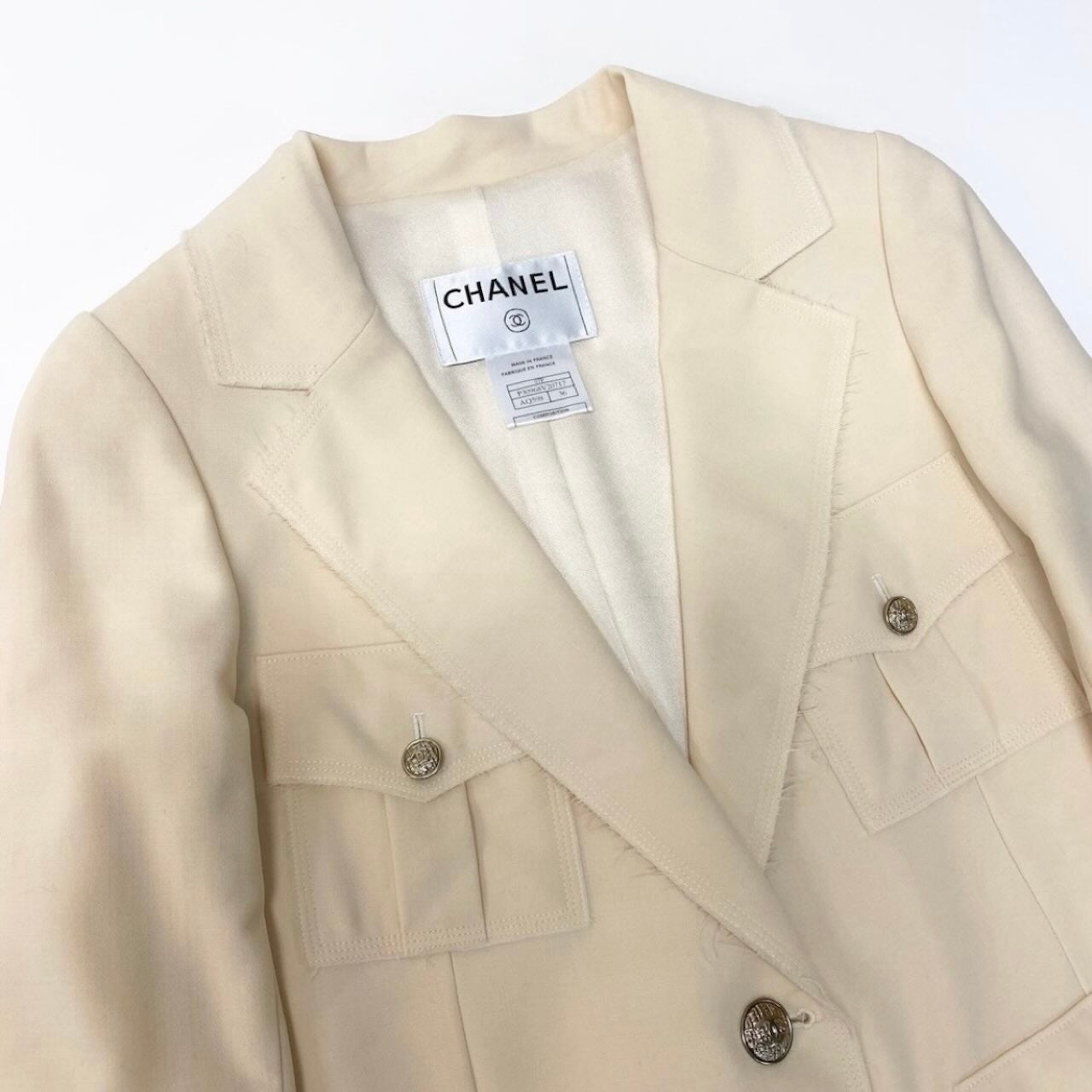 CHANEL シャネル ヴィンテージ サファリジャケット 4ポケット ココマーク ホワイト アイボリー ウール / ナイロン / シルク ポリウレタン P30968V20717 サファリジャケット レディース AB