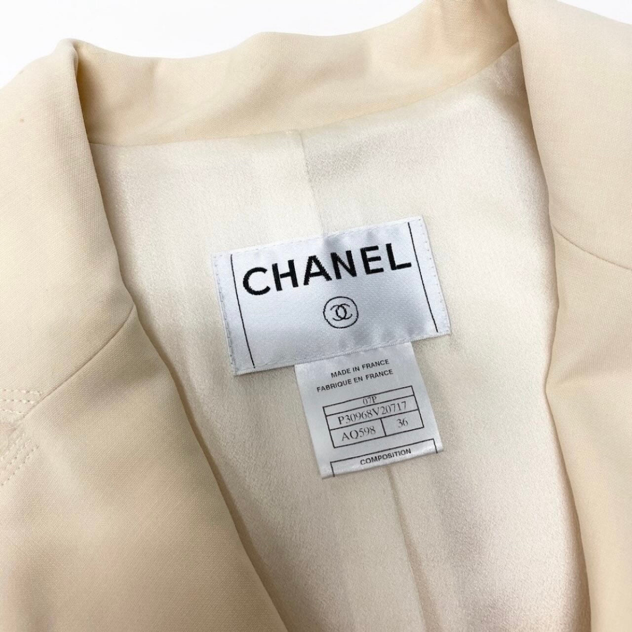 CHANEL シャネル ヴィンテージ サファリジャケット 4ポケット ココマーク ホワイト アイボリー ウール / ナイロン / シルク ポリウレタン P30968V20717 サファリジャケット レディース AB