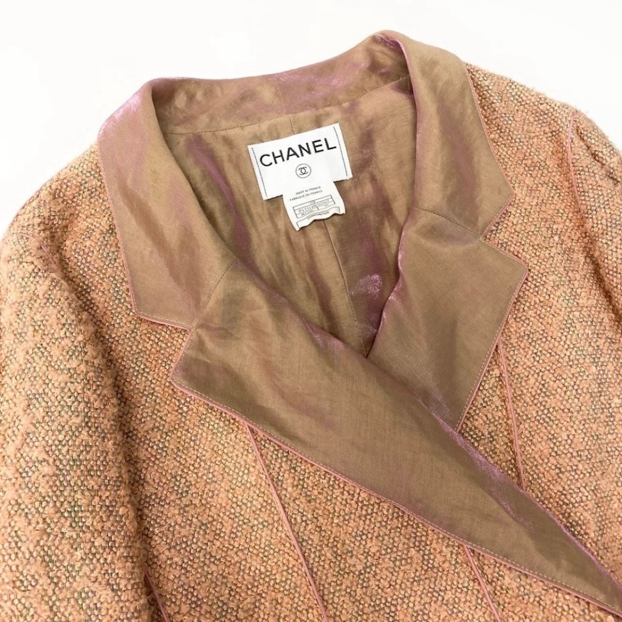 CHANEL シャネル ヴィンテージ 99P ツイードジャケット ショート丈ジャケット ウエストリボン ベージュ レーヨン / コットン / シルク　リネン　ナイロン P13314W02507 その他アウター レディース AB