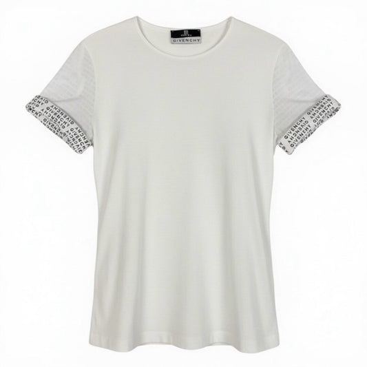 Givenchy ジバンシー リーブブランドロゴ ストレッチ素材 トップスカットソー ホワイト レーヨン / スパンデックス 半袖Ｔシャツ レディース AB