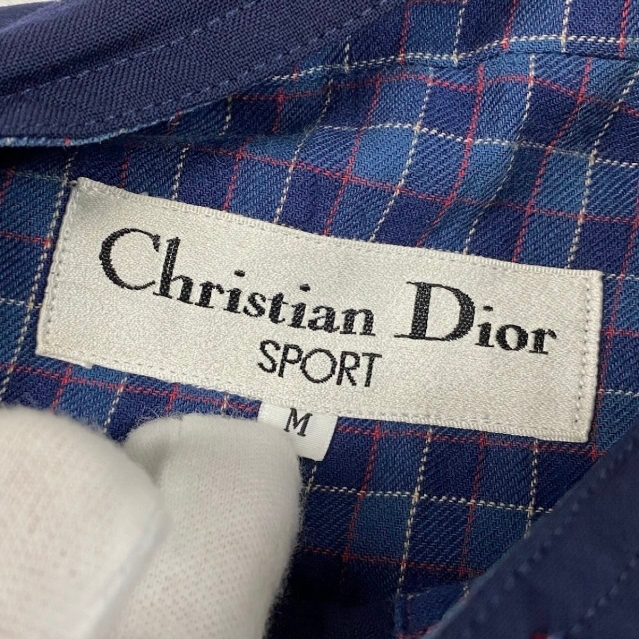 Christian Dior クリスチャンディオール ロングスリーブシャツ トップス CDロゴ刺繍 ネイビー ウール カットソー レディース AB
