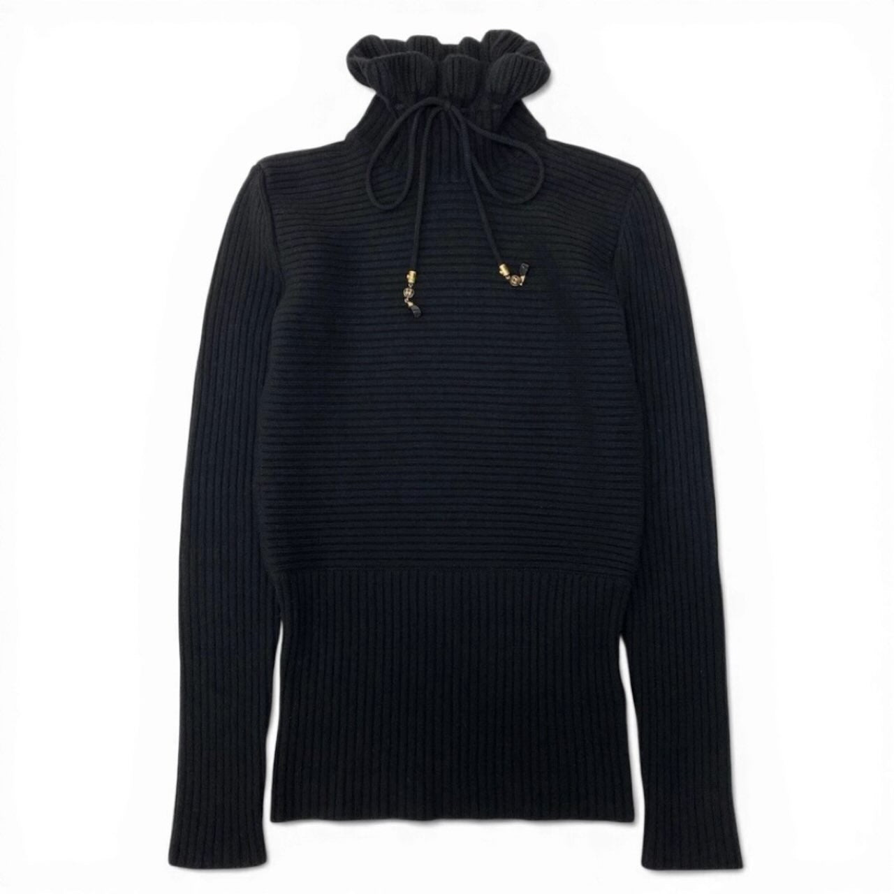 GUCCI グッチ ドローコード タートルネックニット ブラック ウール / メタル ニット レディース ABP