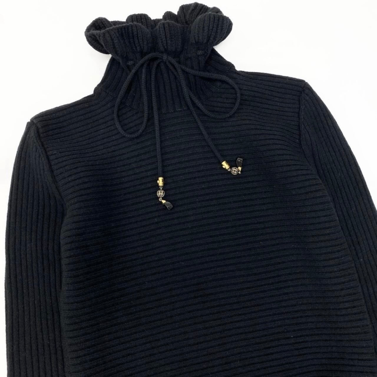 GUCCI グッチ ドローコード タートルネックニット ブラック ウール / メタル ニット レディース ABP