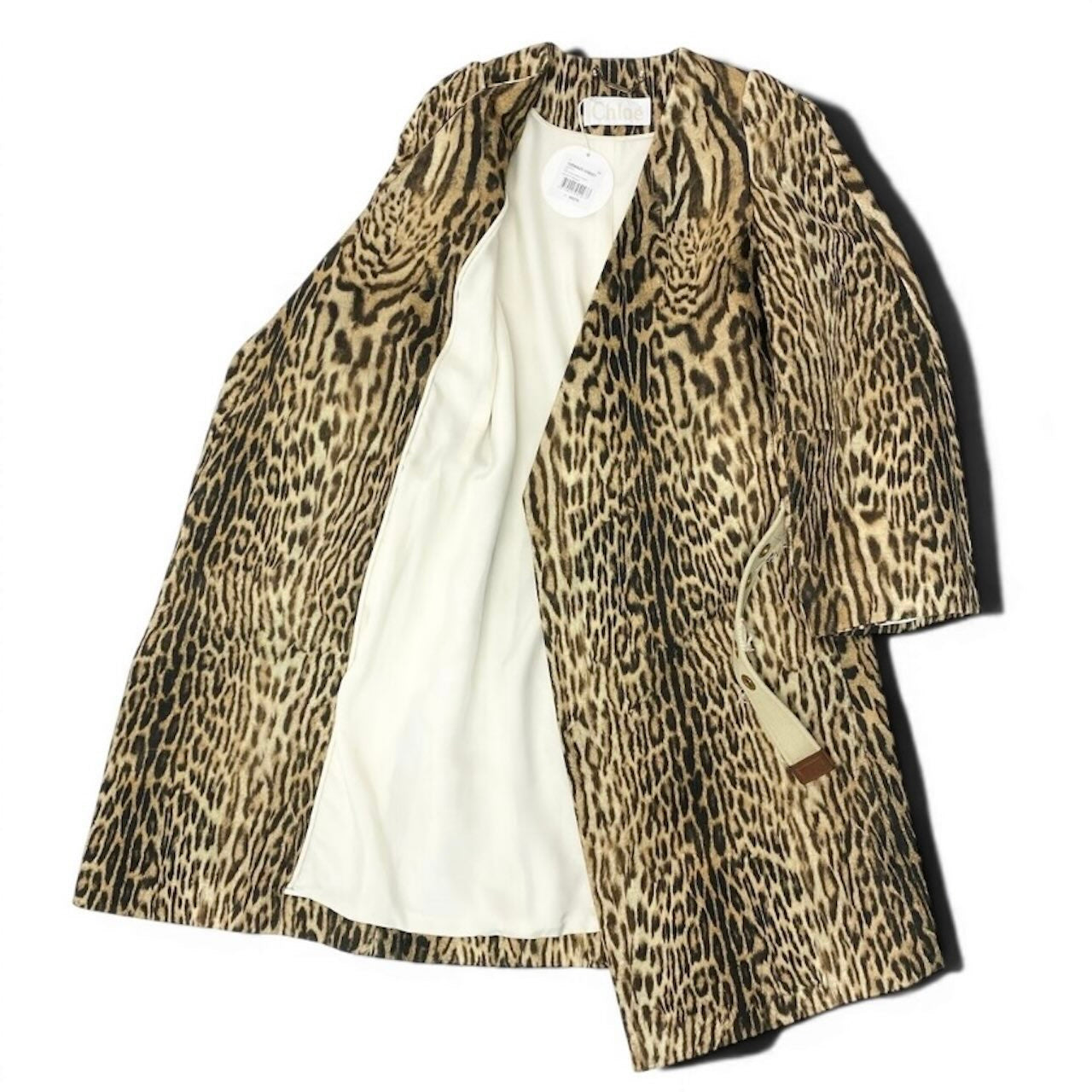Chloe クロエ レオパード レオパード ジャガード織 ベルテッドコート ベージュ コットン その他アウター レディース SA
