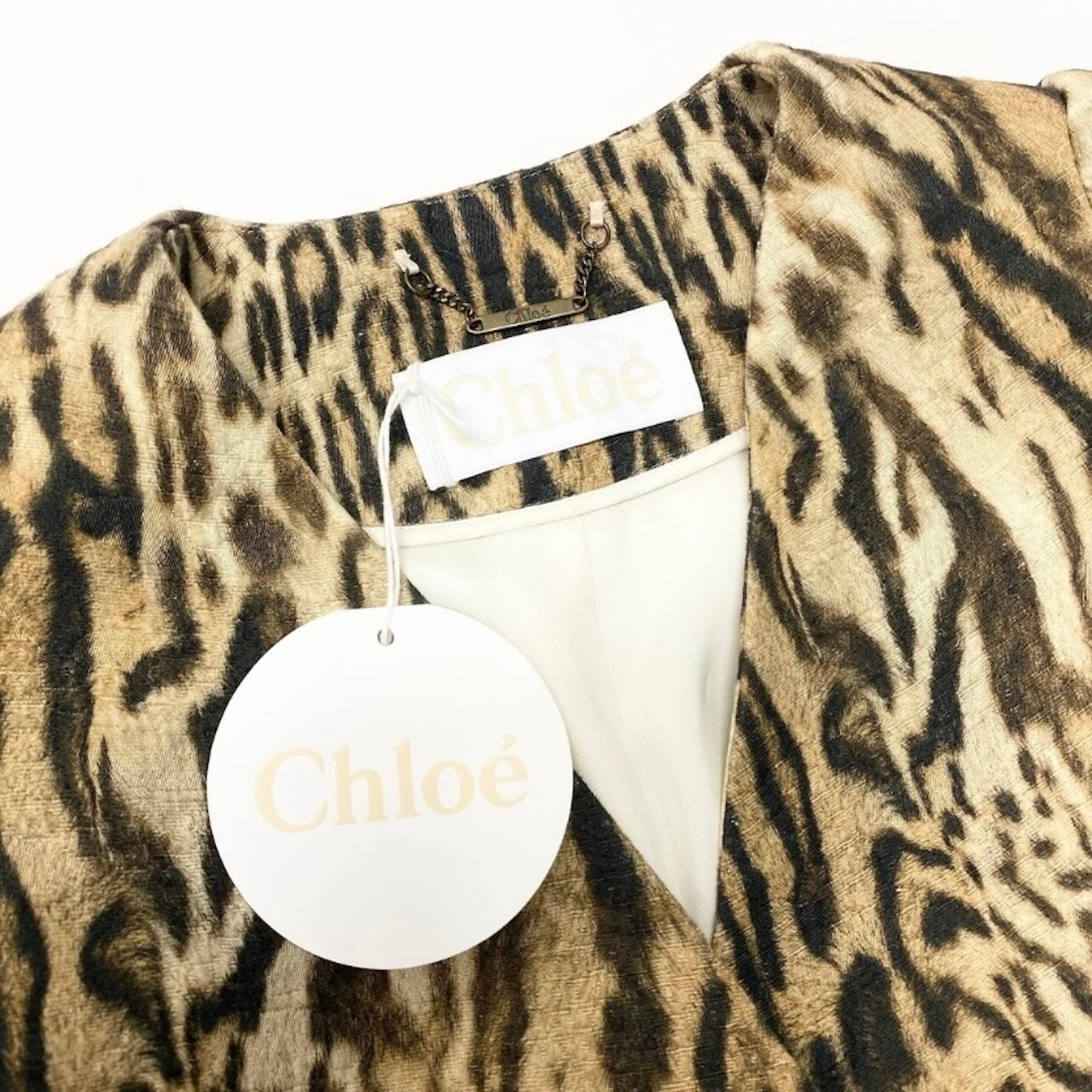 Chloe クロエ レオパード レオパード ジャガード織 ベルテッドコート ベージュ コットン その他アウター レディース SA