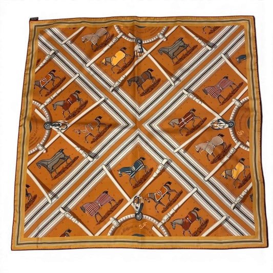 HERMES エルメス 2026年 カレ90 ダブルフェイス 馬着 シルクスカーフ オレンジ シルク スカーフ レディース AB