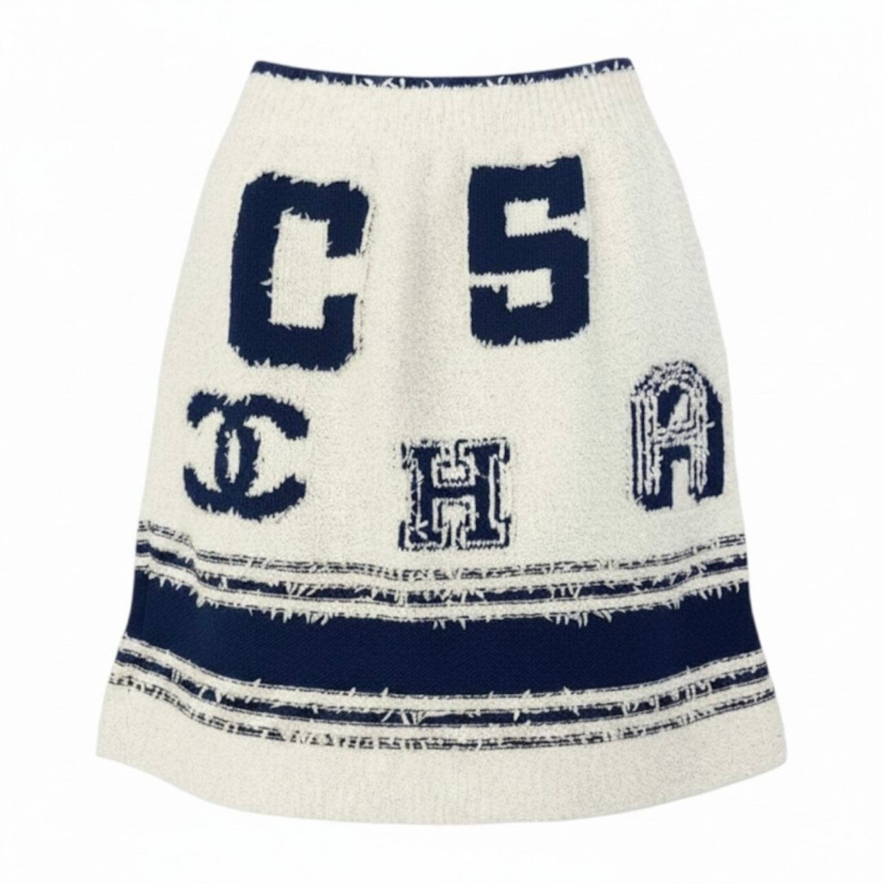 CHANEL シャネル 2019 クルーズライン ミニスカート ココマーク ホワイト ブルー コットン / ポリアミド / シルク スカート レディース ABP