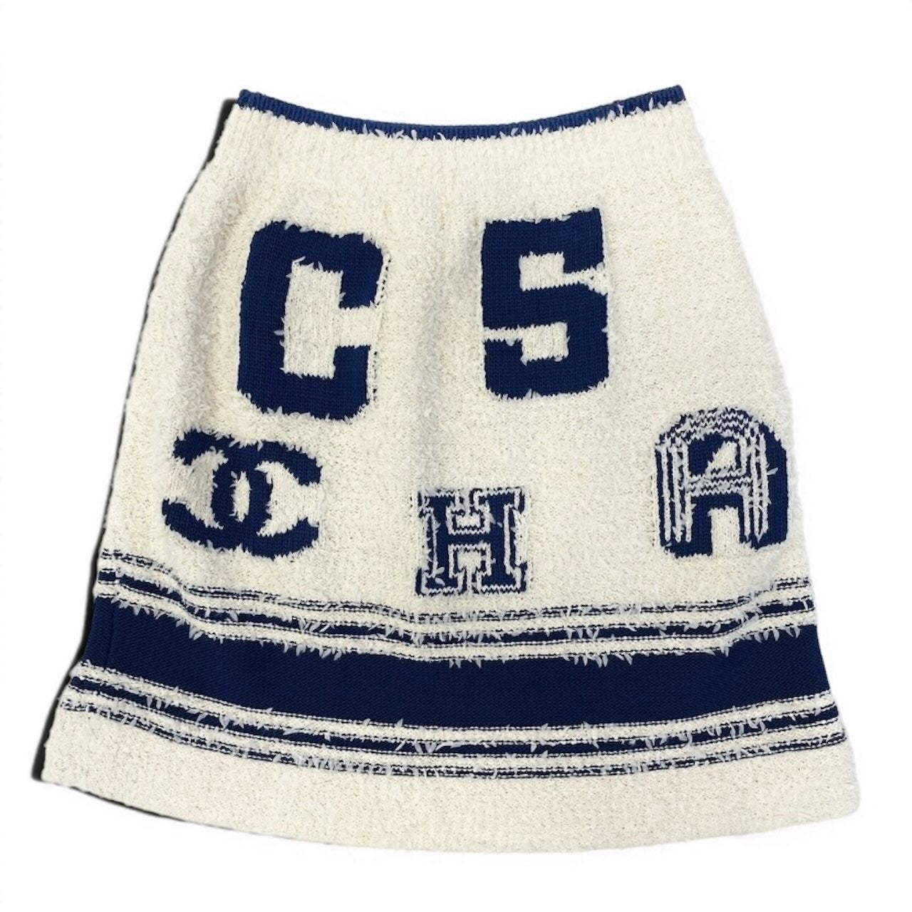CHANEL シャネル 2019 クルーズライン ミニスカート ココマーク ホワイト ブルー コットン / ポリアミド / シルク スカート レディース ABP