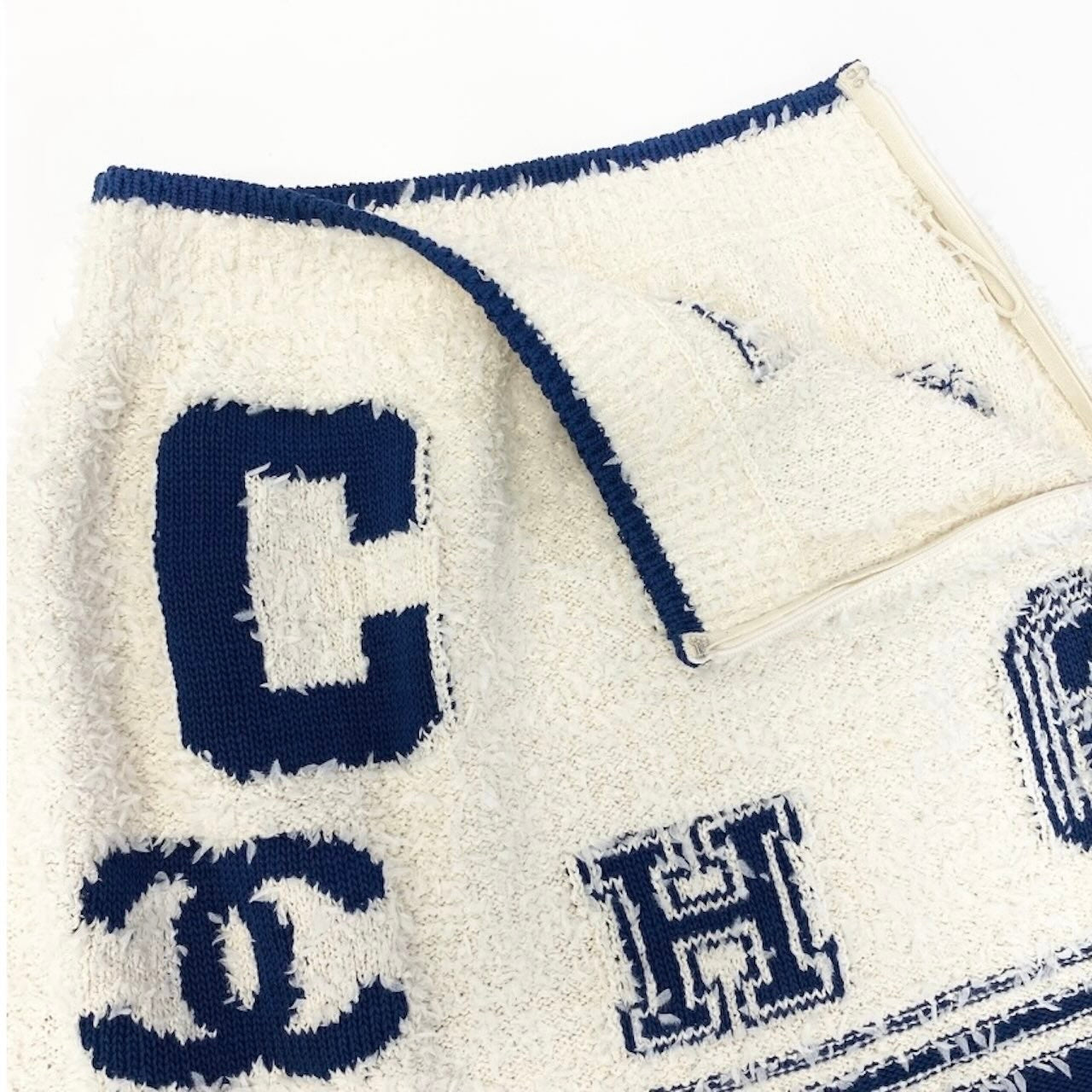 CHANEL シャネル 2019 クルーズライン ミニスカート ココマーク ホワイト ブルー コットン / ポリアミド / シルク スカート レディース ABP