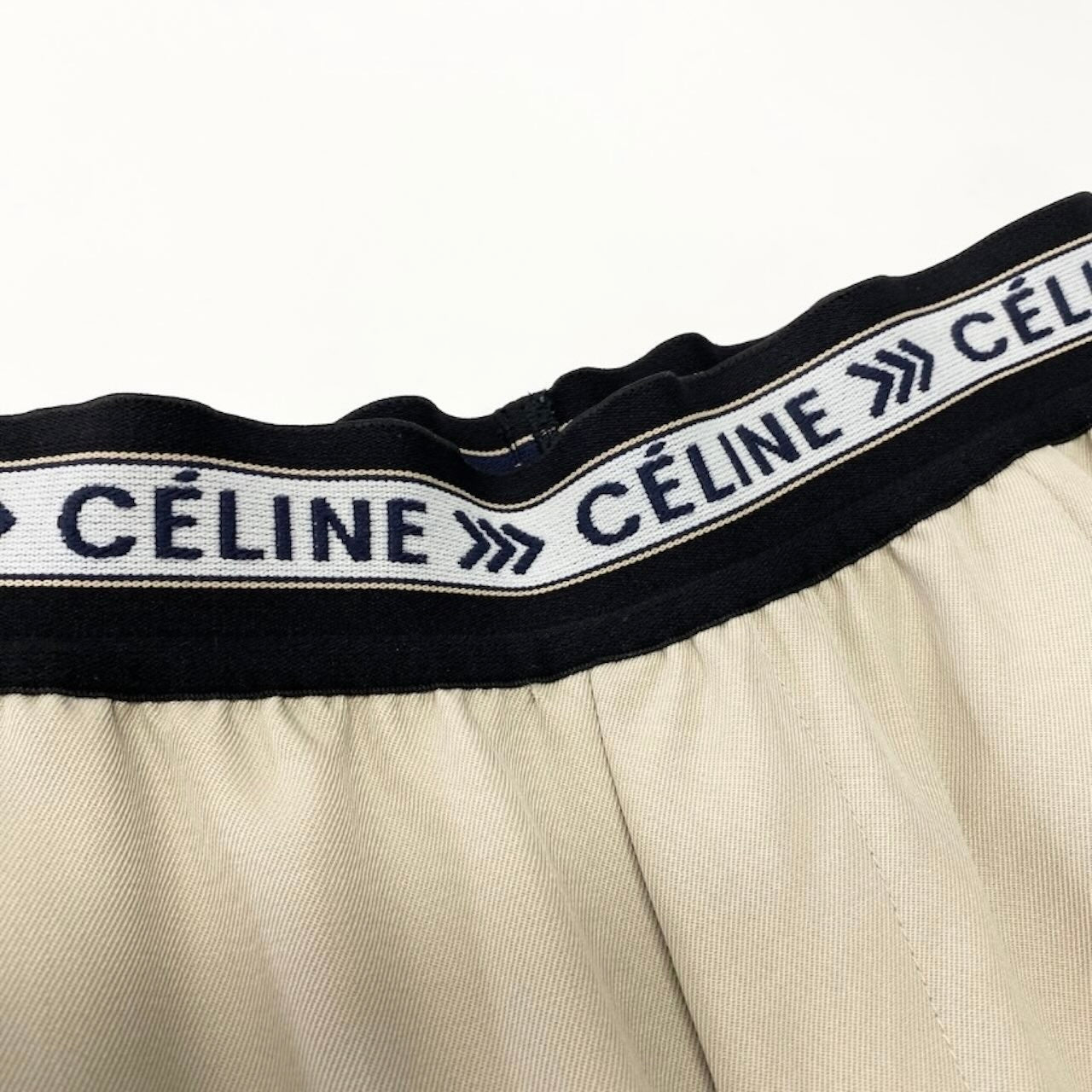 CELINE セリーヌ 2018aw ロゴウエストパンツ ボトムス ベージュ コットン パンツ レディース A
