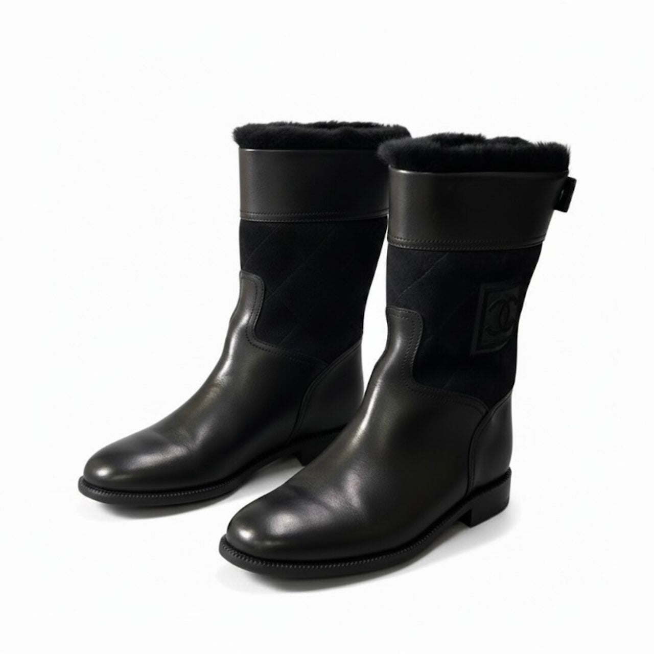 CHANEL シャネル シャネル スポーツ バックジップ ミドルブーツ ココマーク ブラック レザー ブーツ レディース A