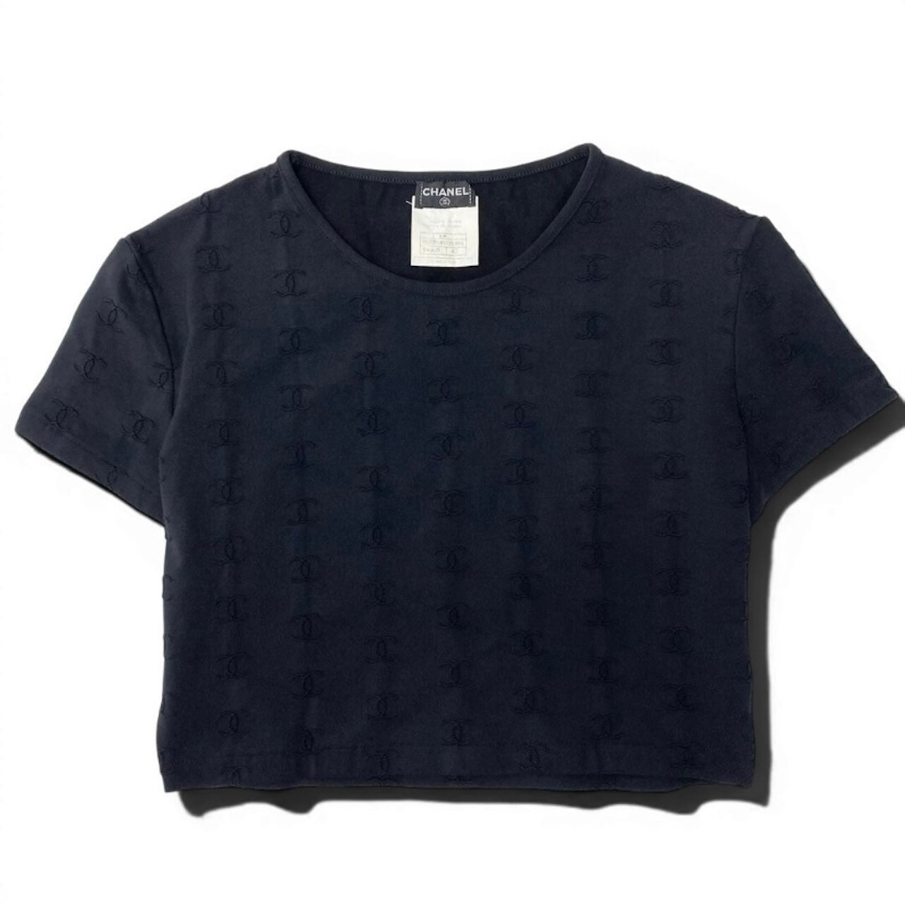 CHANEL シャネル ヴィンテージ 97P 1997SS P07794 ココマーク チビT クロップド タイトカットソー ブラック ナイロン カットソー レディース SA