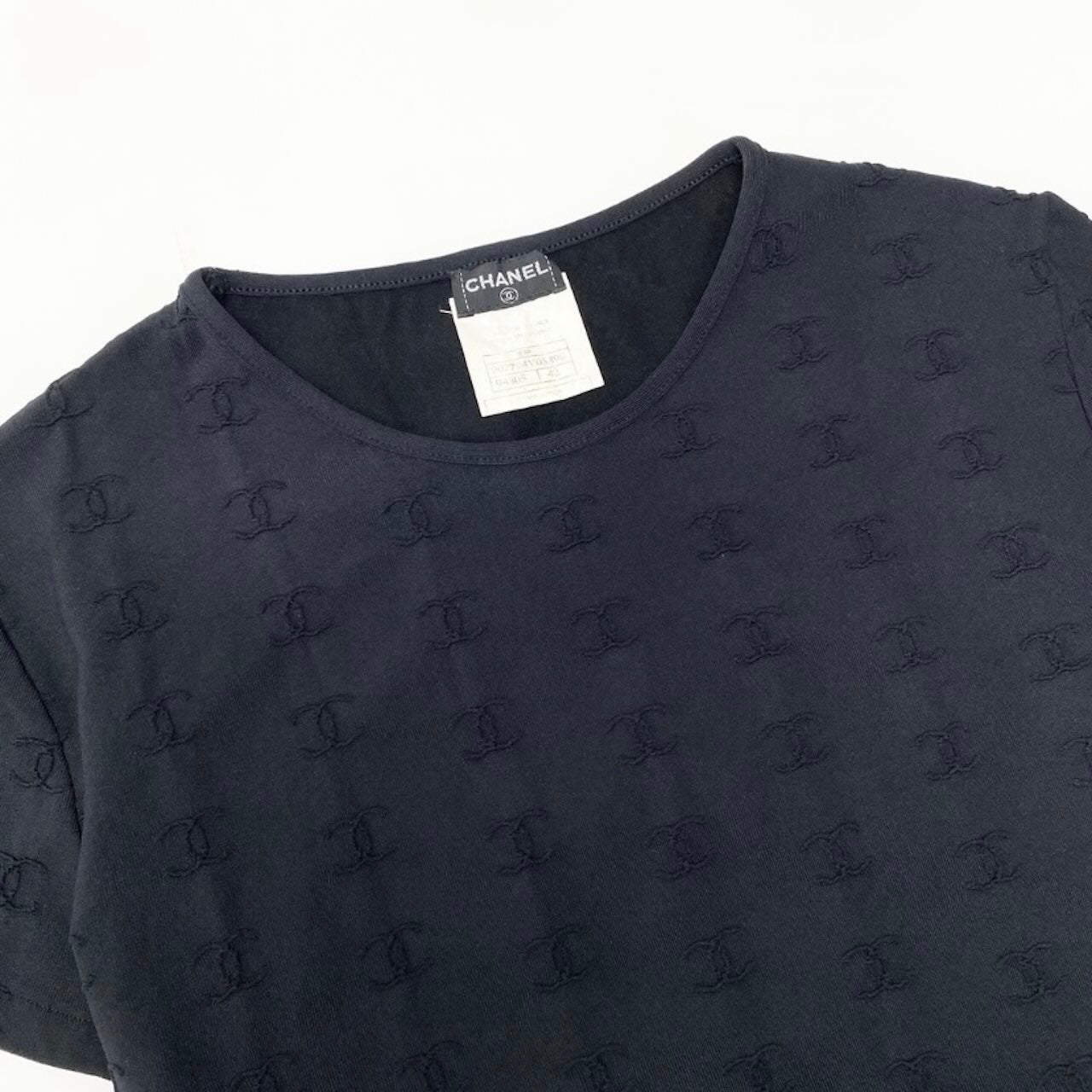 CHANEL シャネル ヴィンテージ 97P 1997SS P07794 ココマーク チビT クロップド タイトカットソー ブラック ナイロン カットソー レディース SA