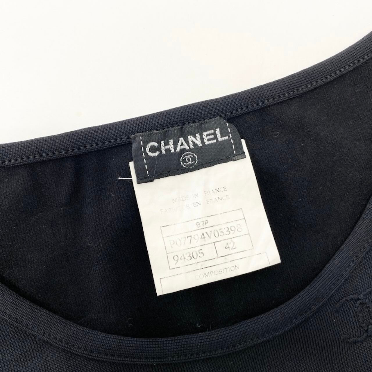 CHANEL シャネル ヴィンテージ 97P 1997SS P07794 ココマーク チビT クロップド タイトカットソー ブラック ナイロン カットソー レディース SA