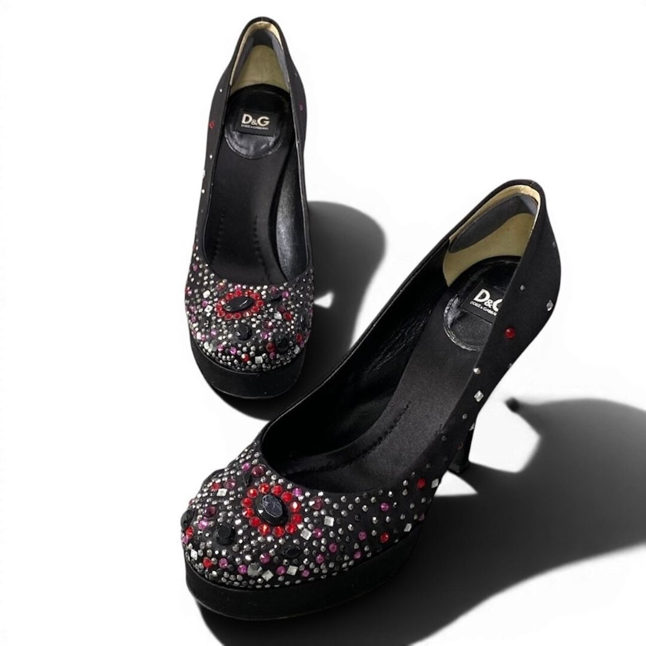DOLCE&GABBANA ドルチェアンドガッバーナ ラインストーン パンプス ブラック サテン パンプス レディース B