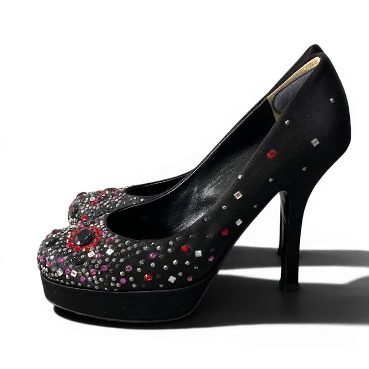 DOLCE&GABBANA ドルチェアンドガッバーナ ラインストーン パンプス ブラック サテン パンプス レディース B
